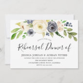 ネイビーシャンパンウォーターカラーフラワーリハーサルディナー 招待状 (正面)