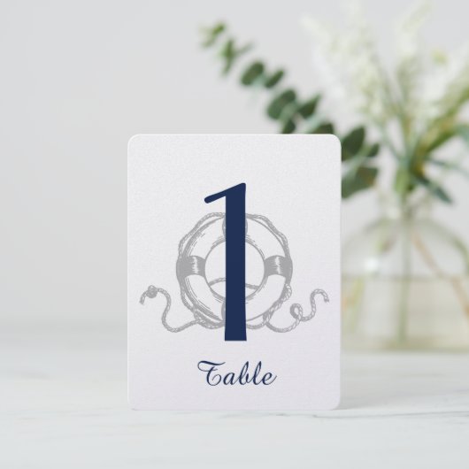 ネイビーシルバーいかりビーチ結婚式表番号 招待状 (スタンド正面)