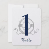 ネイビーシルバーいかりビーチ結婚式表番号 招待状 (裏面)