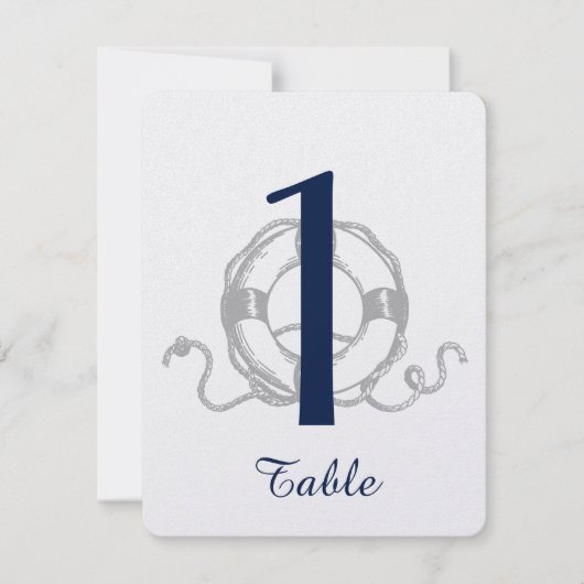 ネイビーシルバーいかりビーチ結婚式表番号 招待状 (正面)