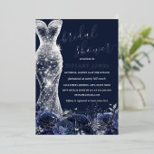 ネイビーシルバーきらめくドレスバラブライダルシャワー 箔招待状 (立ち正面)