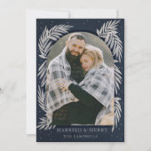 ネイビーシルバーアメリーーチボタニカルホリデーカード シーズンカード (正面)