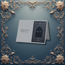 ネイビーシルバーアラビアアーチ結婚式ゲストカード サンキューカード