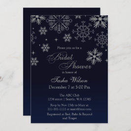 ネイビーシルバーグリッターウィンターブライダルシャワー招待状 招待状