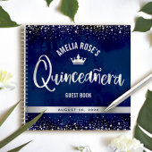 ネイビーシルバーグリッターティアラキンセアニラゲストブック ノートブック