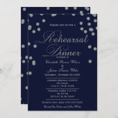 ネイビーシルバーグリッターリハーサル夕食招待状 招待状 (正面/裏面)