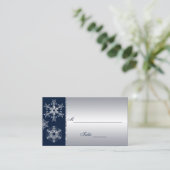 ネイビーシルバーグリッタールックスノーフレークプレイスカード プレイスカード (スタンド正面)