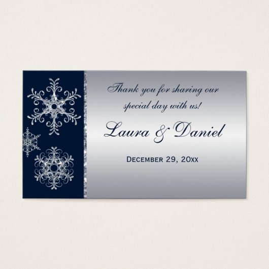 ネイビーシルバーグリッタールックスノーフレークメッセージカード (正面)