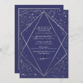 ネイビーシルバーグリッター紙吹雪テラウムクインセアニラ 招待状 (正面/裏面)