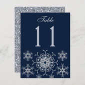 ネイビーシルバーグリッター雪片テーブル番号カード ポストカード (正面/裏面)