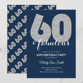 ネイビーシルバーグリッター60と素晴らしい誕生日パーティー 招待状