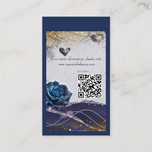 ネイビーシルバーゴールドの結婚式詳細カード(QRコード付き) エンクロージャーカード (正面)