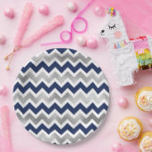 ネイビーシルバーシェブロン赤ちゃんシャワーデコール ペーパープレート (パーティー)