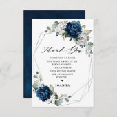 ネイビーシルバーシャンパンジオメトリックブライダルシャワー サンキューカード (正面/裏面)