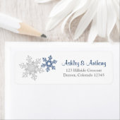 ネイビーシルバースノーフレークウィンターウェディングアドレス ラベル (インサイチュ)