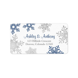 ネイビーシルバースノーフレーク結婚差出人住所 ラベル