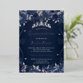 ネイビーシルバースワールスクロールフローラキンセアニェラ 箔招待状 (立ち正面)