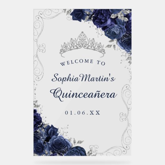 ネイビーシルバースワールフローラキンセアニェラアクリルサイン アクリルサイン (正面)