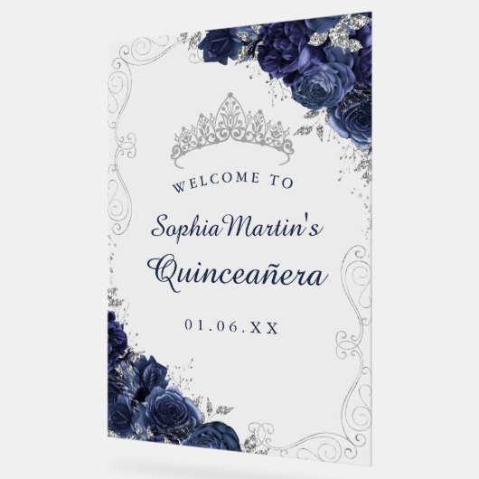 ネイビーシルバースワールフローラキンセアニェラアクリルサイン アクリルサイン (傾斜)