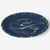 ネイビーシルバーセザーズYes婚約パーティ ペーパープレート (アングル)