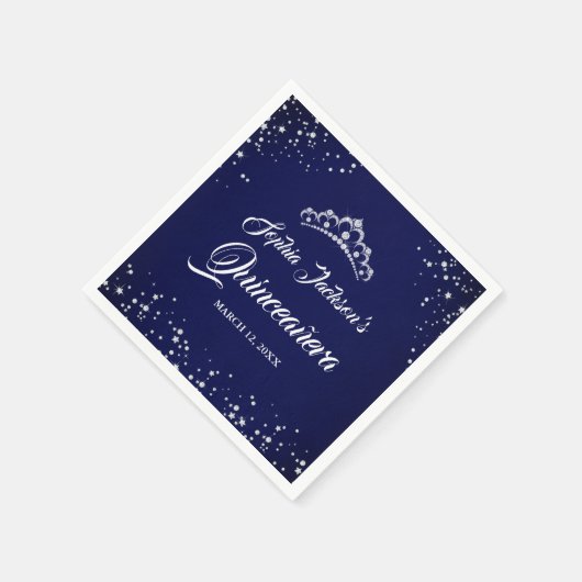 ネイビーシルバーダイヤモンドレーススパークルガウンキンセアニェラ スタンダードカクテルナプキン (角)