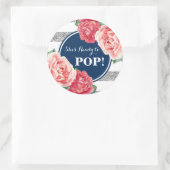 ネイビーシルバーピンクフローラベイビーシャワー準備ポップ・アートの完了 ラウンドシール (バッグ)