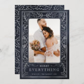 ネイビーシルバーホリースクロール葉写真 シーズンカード (正面/裏面)