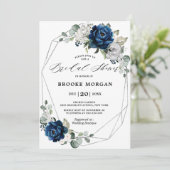 ネイビーシルバーホワイトアイボリー幾何学ブライダルシャワー 招待状 (スタンド正面)