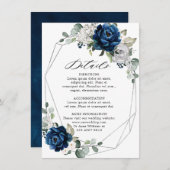 ネイビーシルバーホワイトシャンパンアイボリー幾何学的詳細 エンクロージャーカード (正面/裏面)