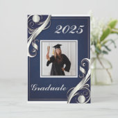 ネイビーシルバーホワイト卒業2025 招待状 (スタンド正面)