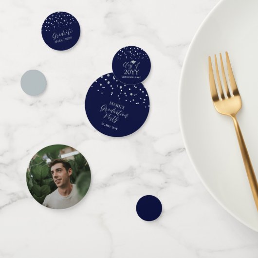 ネイビーシルバーモダン紙吹雪卒業パーティーデコール コンフェッティ (グループ)