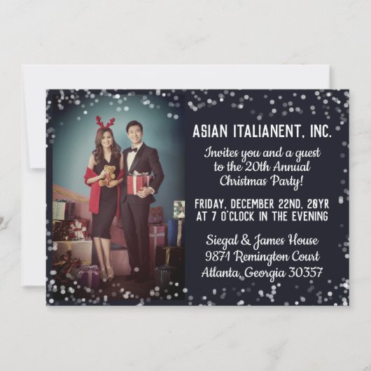 ネイビーシルバーライトフォトクリ企業のスマスパーティー 招待状 (正面)