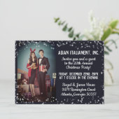 ネイビーシルバーライトフォトクリ企業のスマスパーティー 招待状 (スタンド正面)