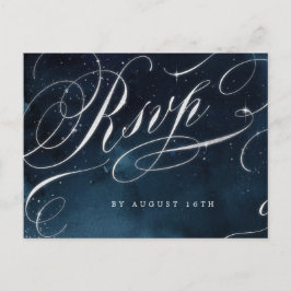 ネイビーシルバーヴィンテージ書道グラムウェディングRSVP インビテーションポストカード