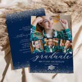 ネイビーシルバー卒業4フォト招待状 招待状