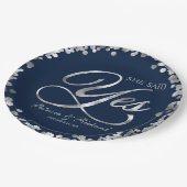 ネイビーシルバー 彼女が承諾した婚約パーティー ペーパープレート (アングル)