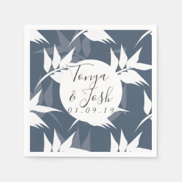 ネイビーシロウエット熱帯葉パターン スタンダードカクテルナプキン