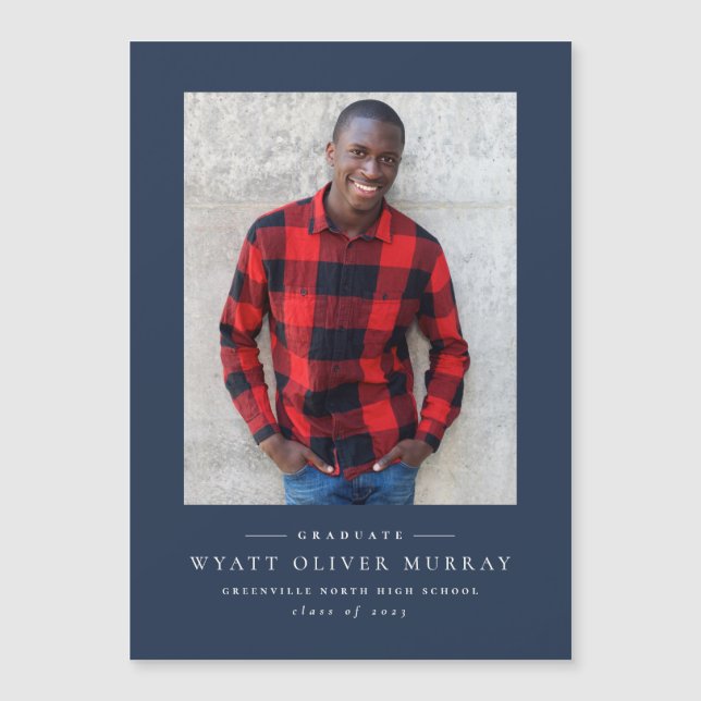 ネイビーシンプルクラシック卒業発表マグネット (正面)