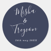 ネイビーシンプルタイポグラフィ結婚式の引き出物シール ラウンドシール (正面)