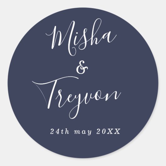ネイビーシンプルタイポグラフィ結婚式の引き出物シール ラウンドシール (正面)