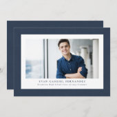 ネイビーシンプルツイード枠クラシック写真卒業 案内状 (正面/裏面)