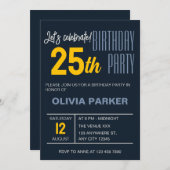 ネイビーシンプルトレンディー誕生日パーティーの招待 招待状 (正面/裏面)