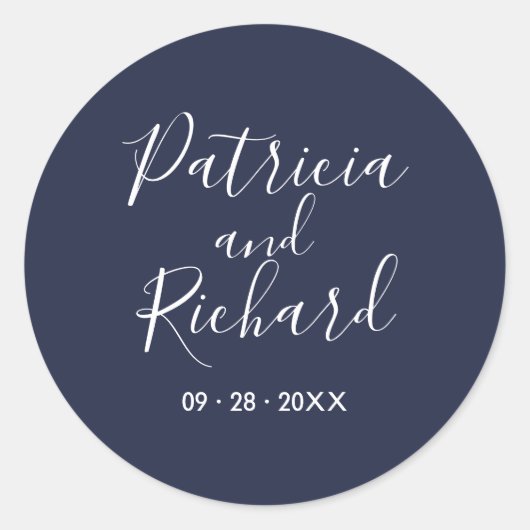 ネイビーシンプルブルーのクラスでシックな結婚書道 ラウンドシール (正面)
