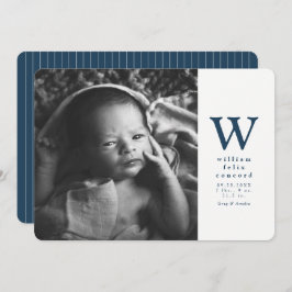 ネイビーシンプルブルーイニシャル誕生 案内状