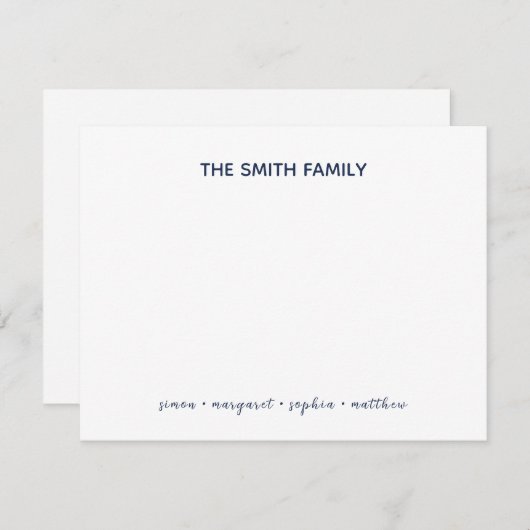 ネイビーシンプルブルースクリプトファミリー文房具 ノートカード (正面/裏面)