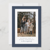 ネイビーシンプルブルーツイードのフレームのクリスマス写真 シーズンカード (正面)