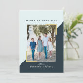 ネイビーシンプルブルーブロック写真父のデイカード 招待状 (スタンド正面)