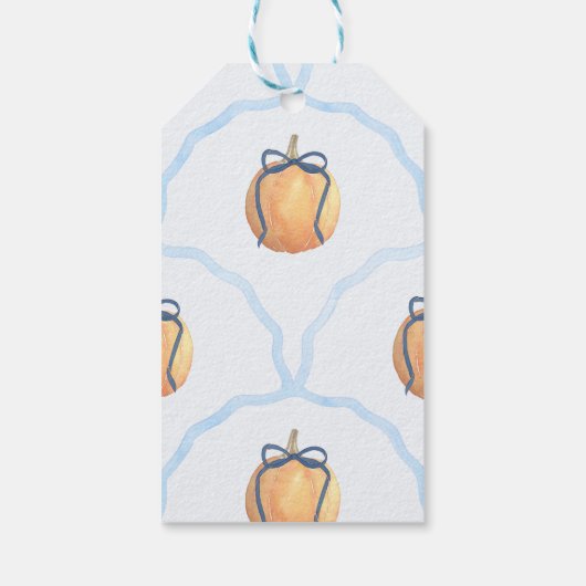 ネイビーシンプルブルーボウ赤ちゃんシャワー付きカボチャ ギフトタグ (裏面)