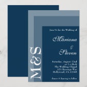 ネイビーシンプルブルーモダンシックスクリプ結婚トのInvita 招待状 (正面/裏面)