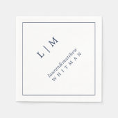 ネイビーシンプルブルーモノグラムエレガントな結婚式 スタンダードカクテルナプキン (正面)